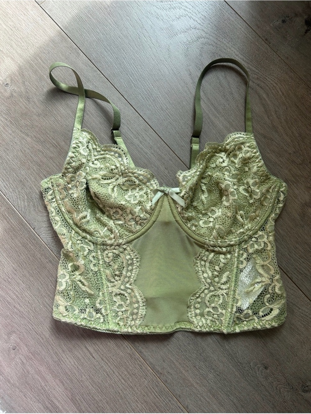 ROMWE Sage Green Lace Longline Bustier Bra Top Small